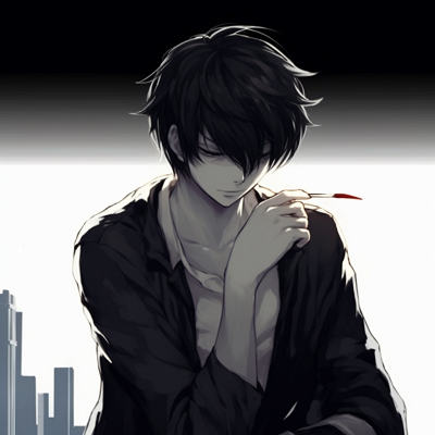 Image For Post | Death Note's L in his signature thinking pose, a minimalist art style with emphasis on character features. best anime guys pfp pfp for discord. - [anime guys pfp suggestions](https://hero.page/pfp/anime-guys-pfp-suggestions)