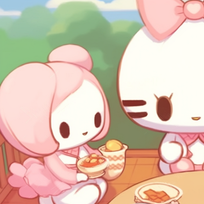 Image For Post | Two characters under blooming sakura trees, Hello Kitty themed kimonos, soft colors and delicate details. cute hello kitty matching pfp pfp for discord. - [hello kitty matching pfp, aesthetic matching pfp ideas](https://hero.page/pfp/hello-kitty-matching-pfp-aesthetic-matching-pfp-ideas)