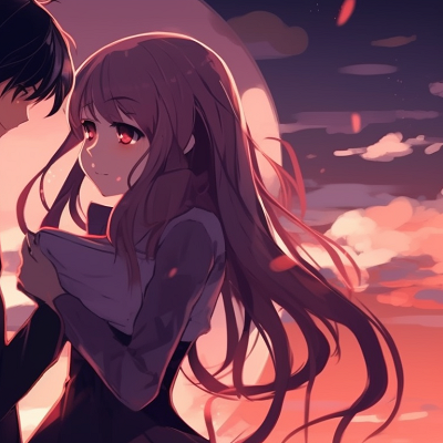 Image For Post | Two characters under a twilight sky, their silhouettes almost merging. charming matching couple pfp pfp for discord. - [matching couple pfp, aesthetic matching pfp ideas](https://hero.page/pfp/matching-couple-pfp-aesthetic-matching-pfp-ideas)