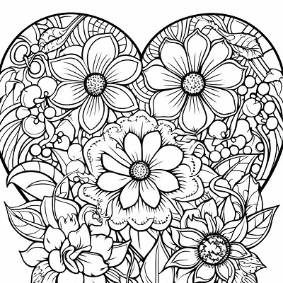 Image For Post Hearts Blossoming with Flowers - Printable Coloring Page