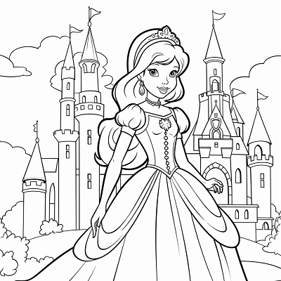 Image For Post | Cute princess in front of a large castle; minimal detailing with bold outlines.printable coloring page, black and white, free download - [Coloring Pages for Girls ](https://hero.page/coloring/coloring-pages-for-girls-printable-art-cute-designs-fun-colors)