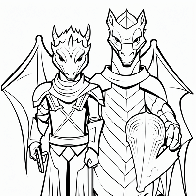 Image For Post | A knight and a charm-friendly dragon depicted together; simple shapes and lines.printable coloring page, black and white, free download - [Dragon Coloring Page ](https://hero.page/coloring/dragon-coloring-page-printable-and-creative-designs)