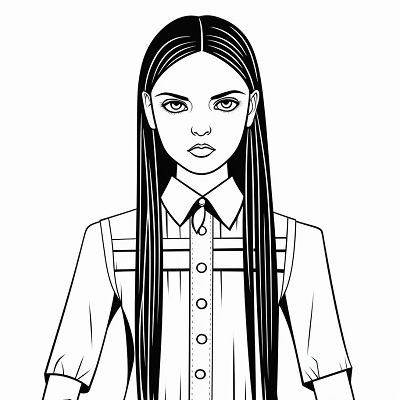 Image For Post | Wednesday Addams figure drawing in contemporary style; clear, bold lines. printable coloring page, black and white, free download - [Wednesday Addams Coloring Pictures Pages ](https://hero.page/coloring/wednesday-addams-coloring-pictures-pages-fun-and-creative)