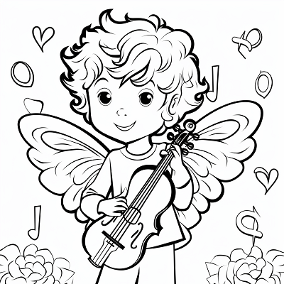 Image For Post Cupid's Love Notes Simple Lines - Printable Coloring Page