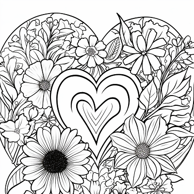 Image For Post Heart shaped Floral Arrangement - Printable Coloring Page