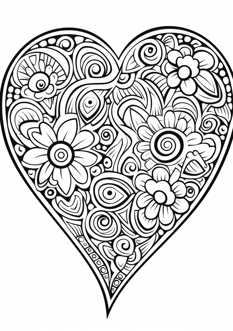 Mother's Day Heart with Doodles - Printable Coloring Page - Image Chest ...
