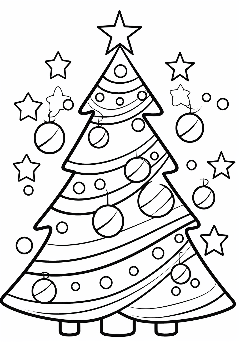 Bell Decorated Christmas Tree - Printable Coloring Page - Image Chest ...