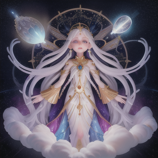 Image For Post | Anime, manga, Grieving celestial deity, radiant silver hair and cosmic tears, within a collapsing celestial plane, trying to save a fading entity, spiraling galaxies and shattered celestial bodies in the background, a regal gown with iridescent patterns of constellations, blending ethereal and surreal art styles, an overwhelming expression of sorrow and determination - [AI Art, Anime Crying Cosmic Tears ](https://hero.page/examples/anime-crying-cosmic-tears-stable-diffusion-prompt-library)
