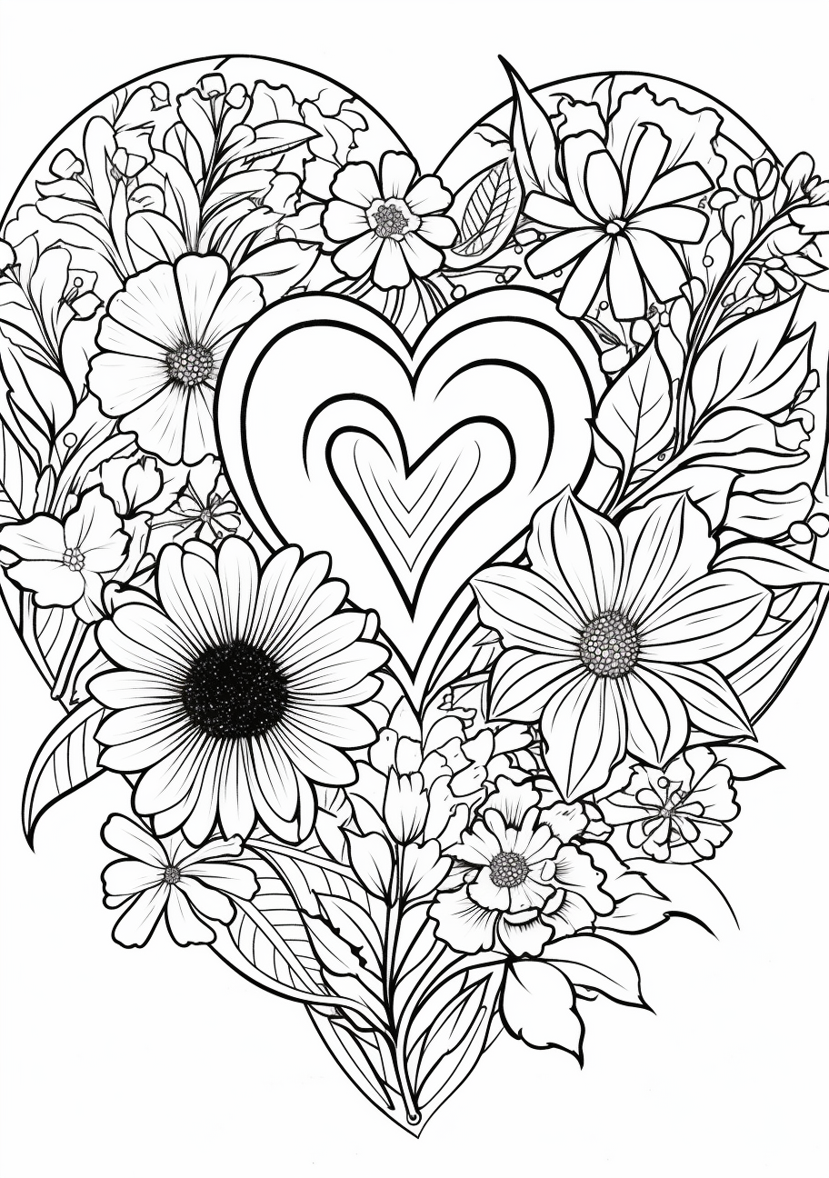 Heart shaped Floral Arrangement - Printable Coloring Page - Image Chest ...