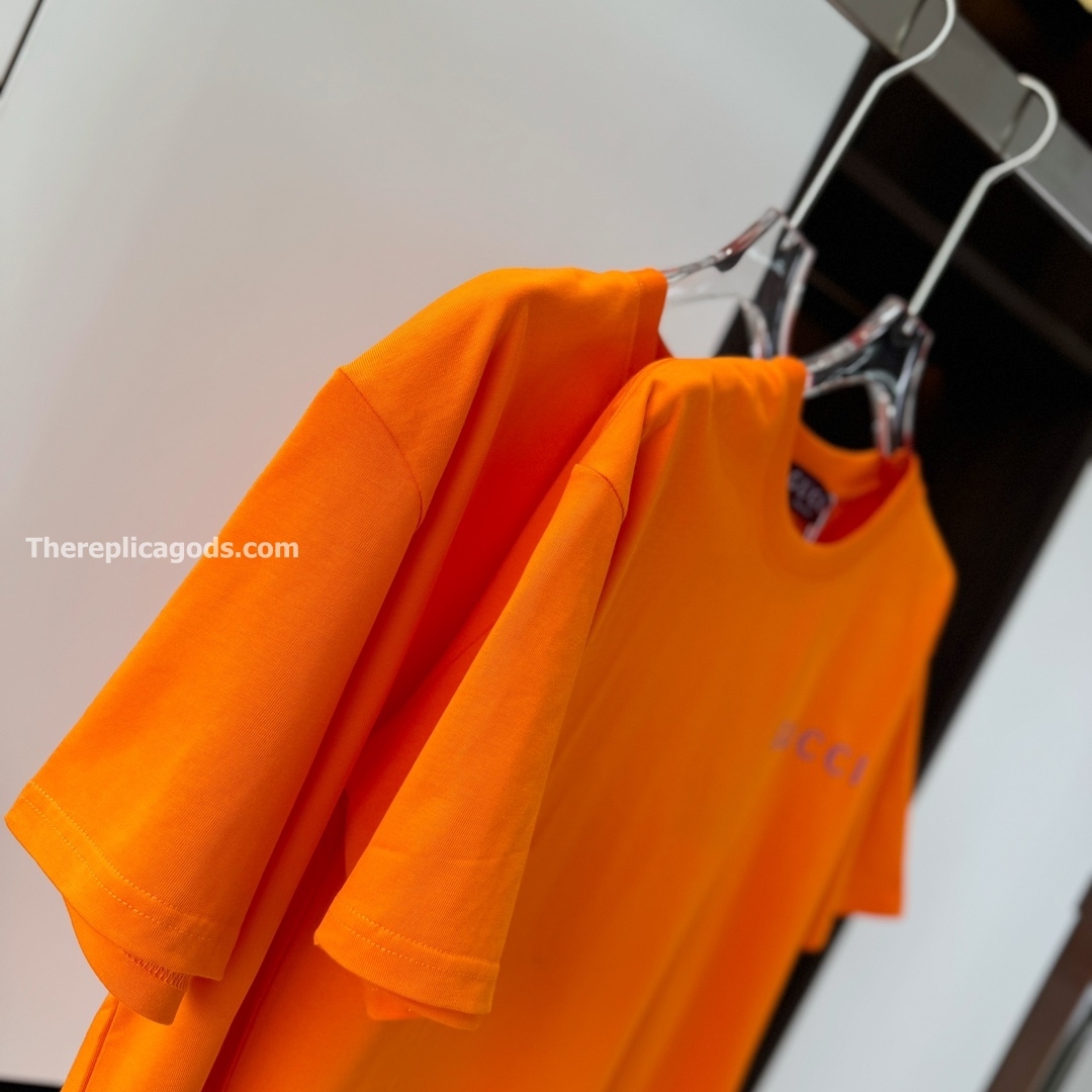 PRINTED COTTON JERSEY T-SHIRT IN ORANGE - TP610