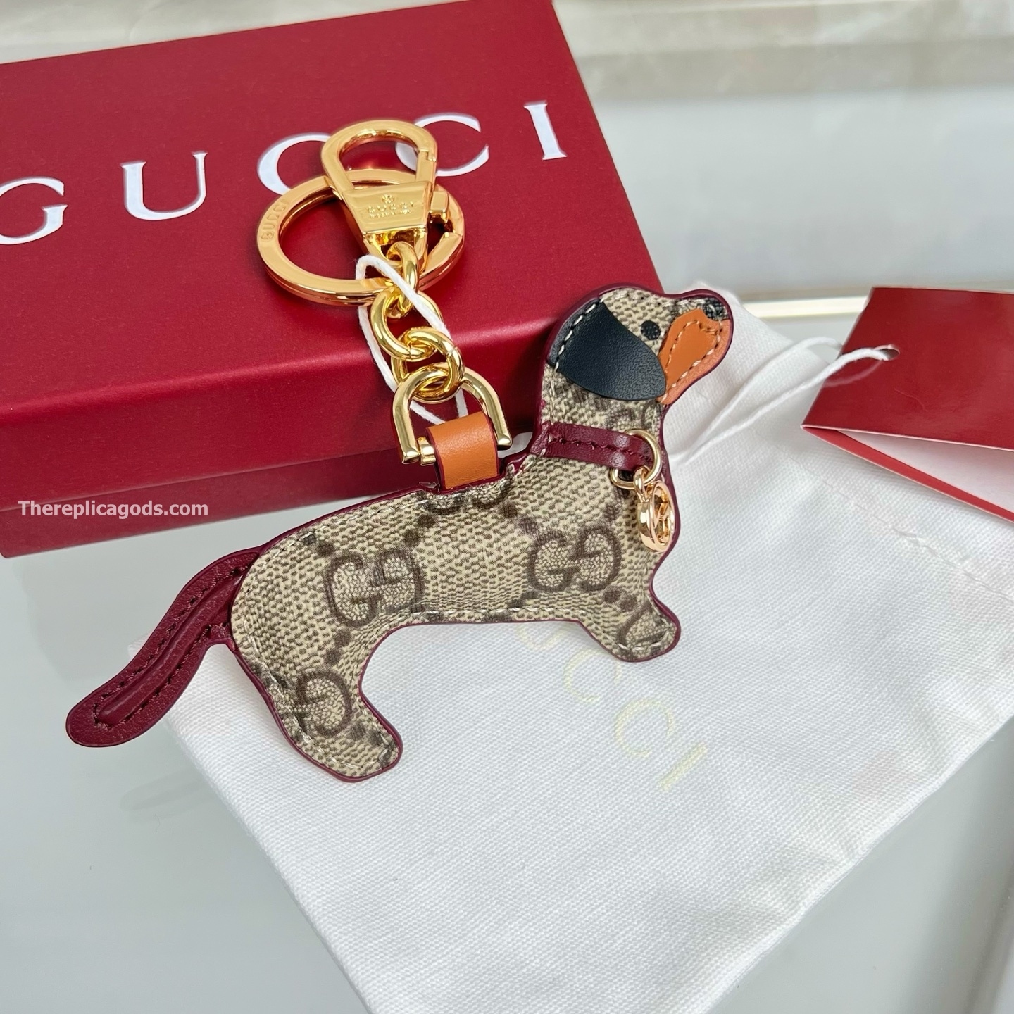 DOG-SHAPED BAG CHARM BEIGE AND DARK BROWN NEW GG MONOGRAM CANVAS