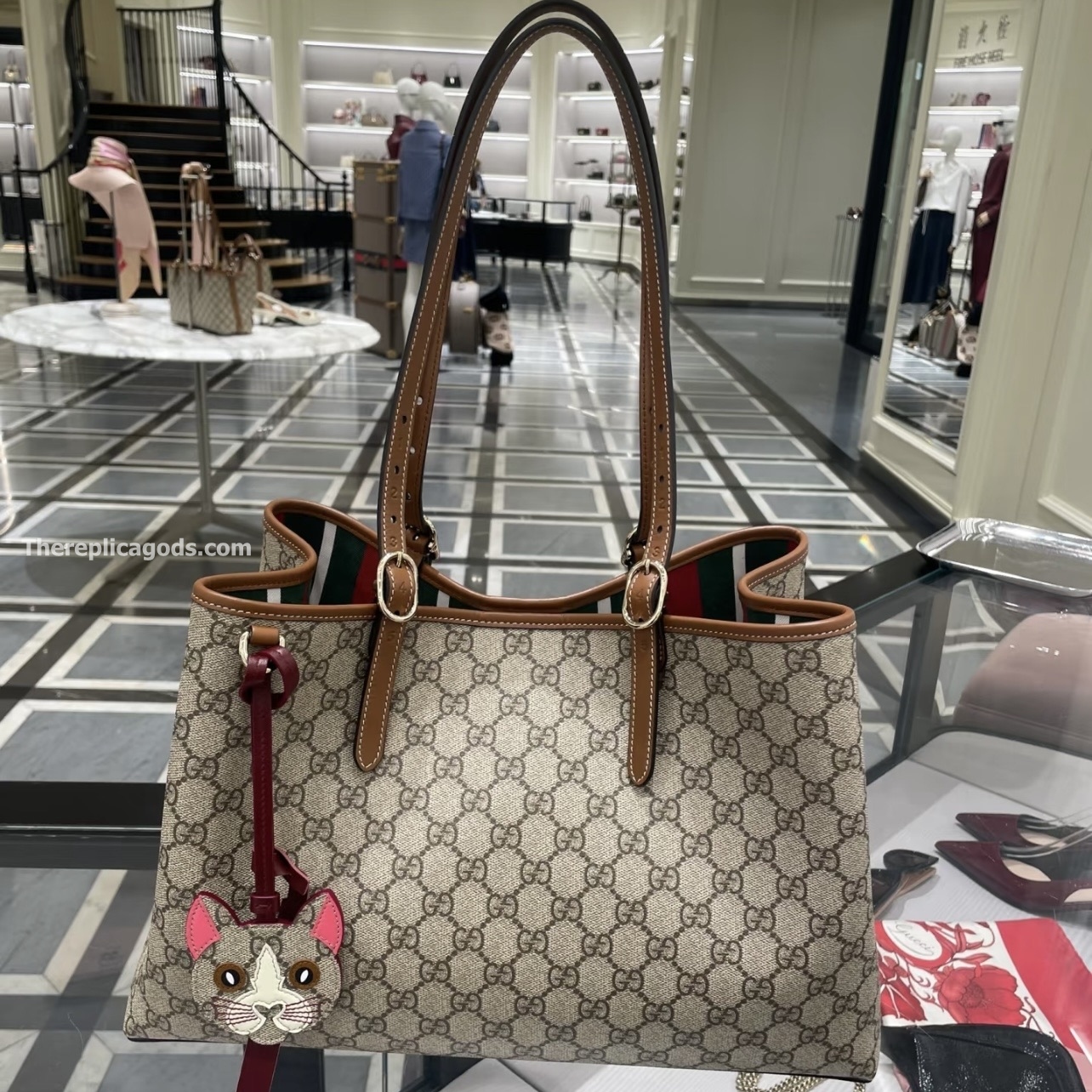 CAT-SHAPED BAG CHARM BEIGE AND DARK BROWN NEW GG MONOGRAM CANVAS