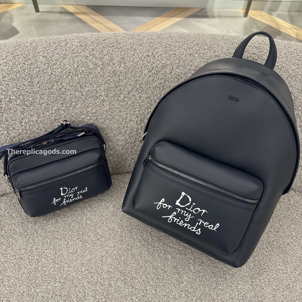 AND HYLTON NEL RIDER ZIPPED BACKPACK NAVY BLUE GRAINED