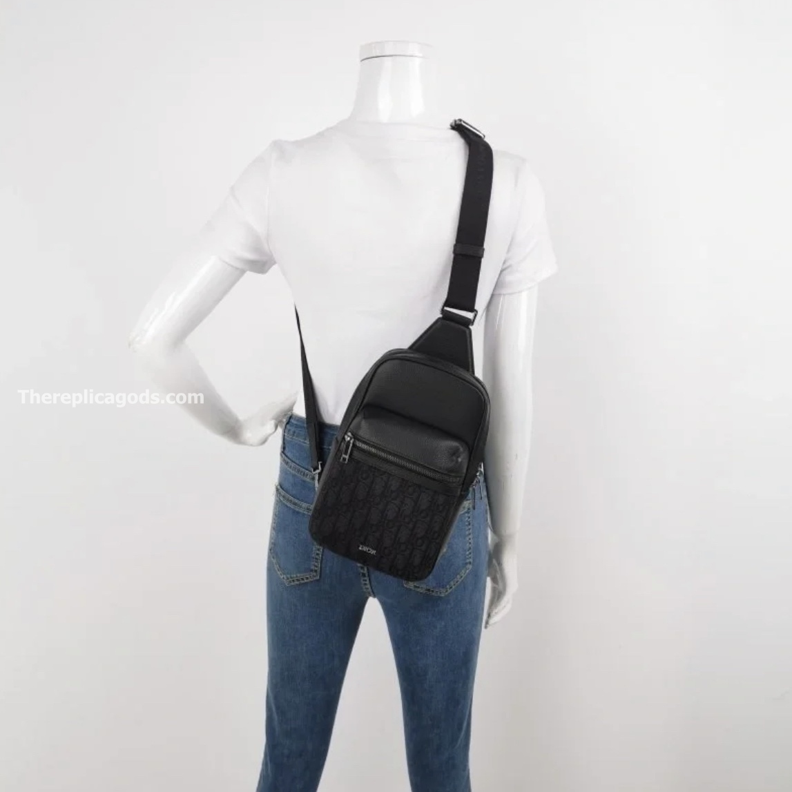RIDER 2.0 SLING BAG BLACK OBLIQUE JACQUARD AND GRAINED CALFSKIN