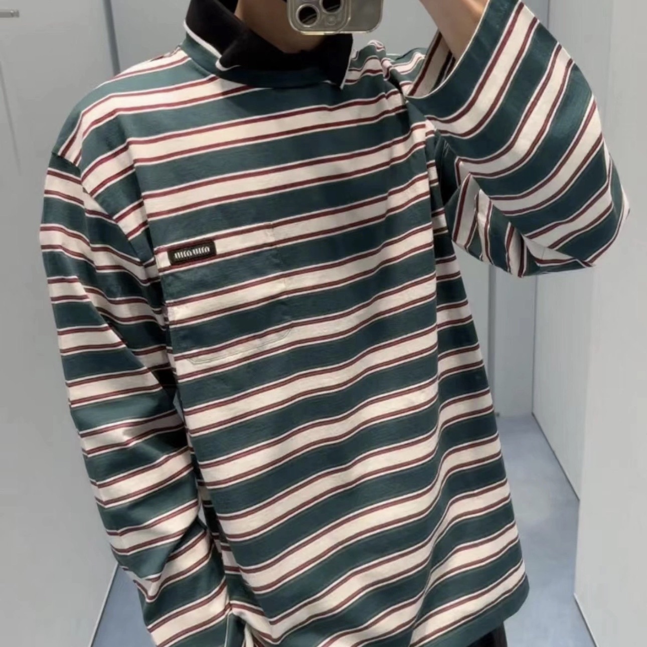 LONG-SLEEVED COTTON JERSEY T-SHIRT IN GREEN - SK592