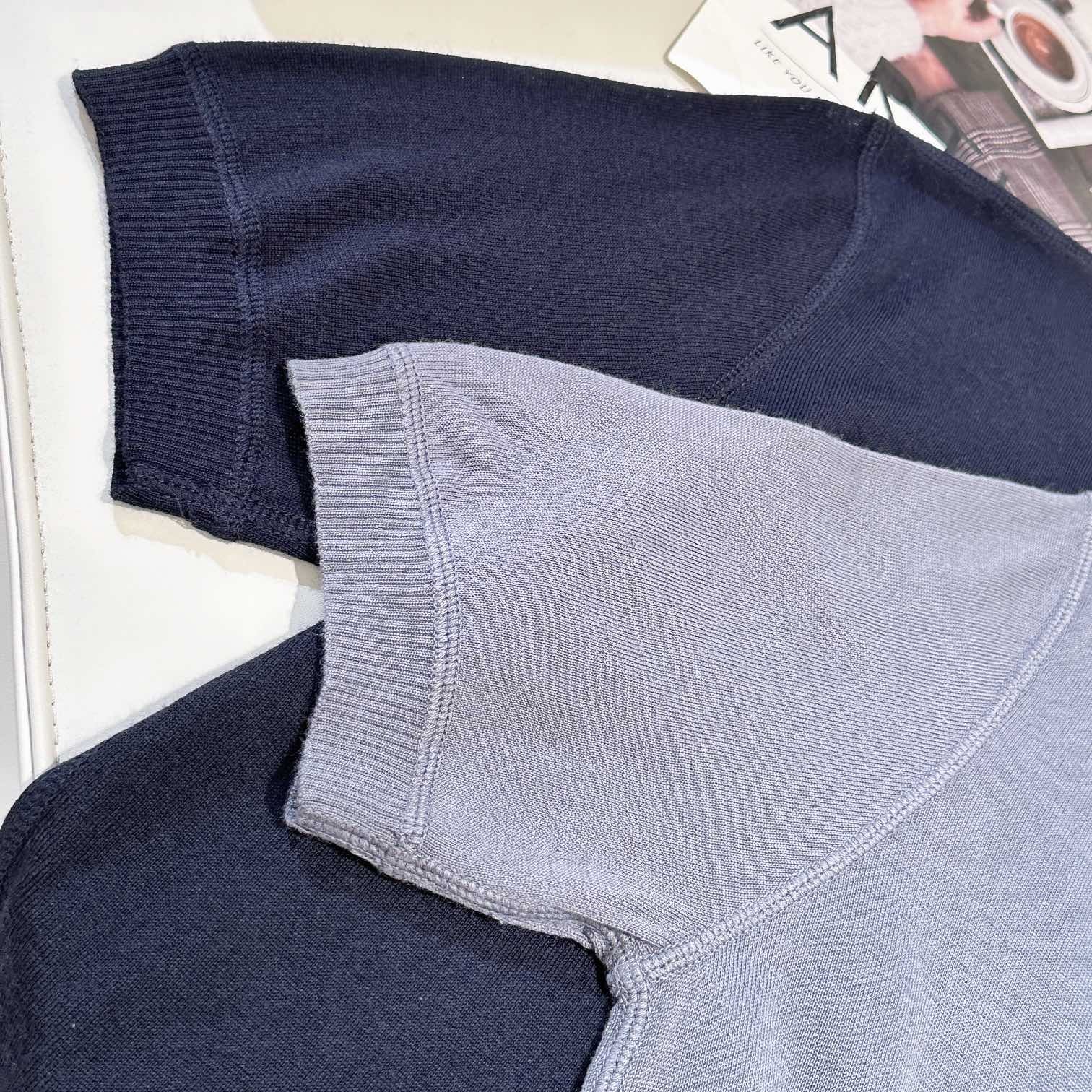 LOGO-INTARSIA KNITTED SHORT-SLEEVE T-SHIRT IN GREY - TP574