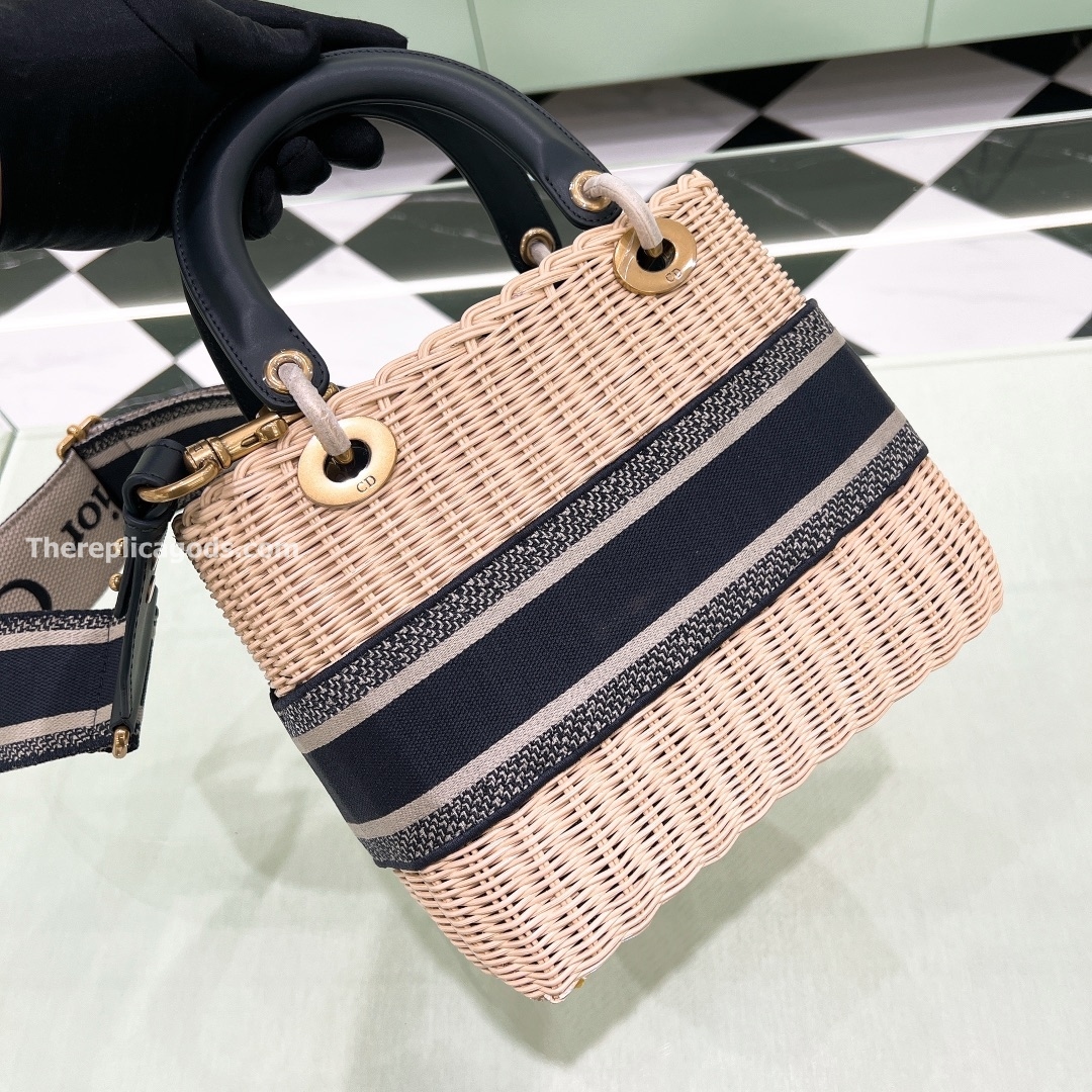 MEDIUM LADY BAG NATURAL WICKER OBLIQUE JACQUARD