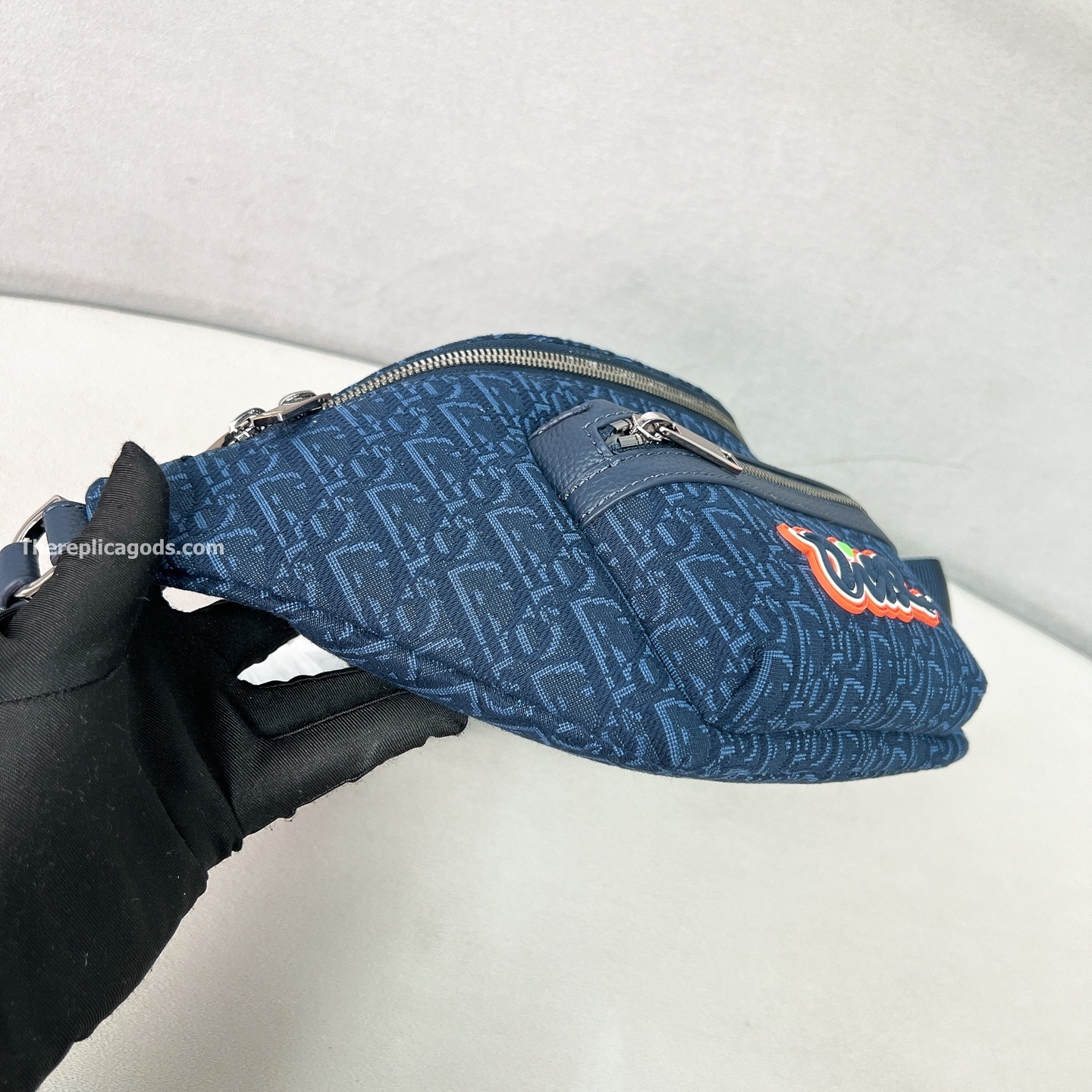 AND KAWS RIDER 2.0 BELT BAG NAVY BLUE OBLIQUE JACQUARD AND GRAINED CALFSKIN