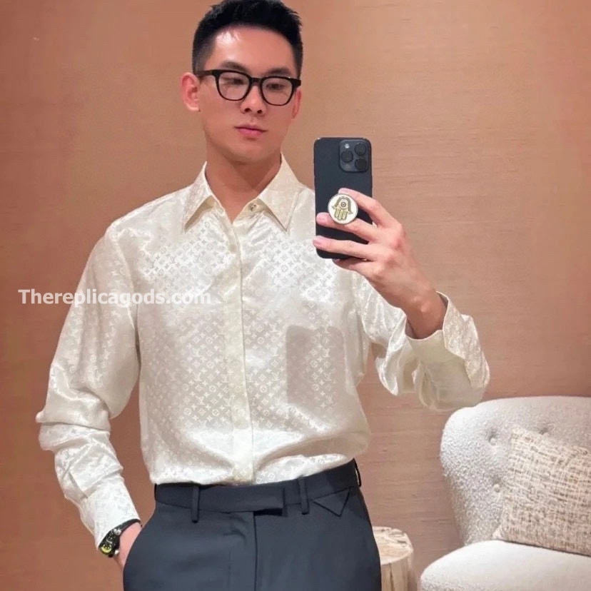 MINI MONOGRAM SILK EVENING SHIRT IN WHITE - TP666
