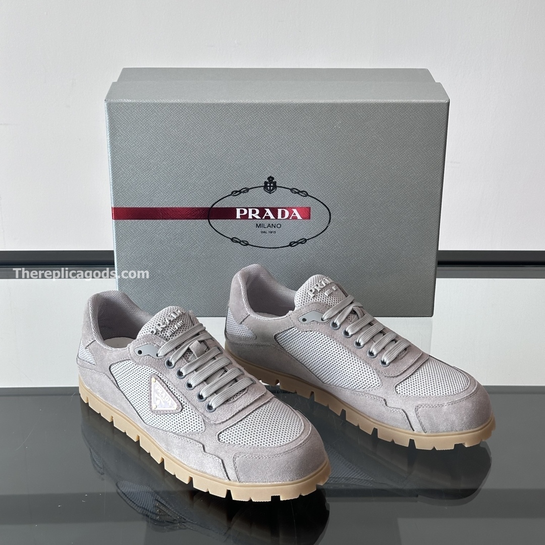 TRAIL MESH FABRIC AND SUEDE SNEAKERS IN GREY - PD228