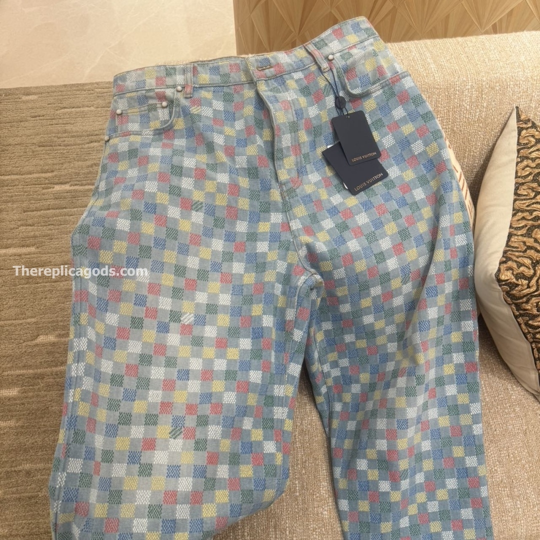 DAMIER DENIM WIDE-LEG PANTS IN MULTICOLOR - TP602
