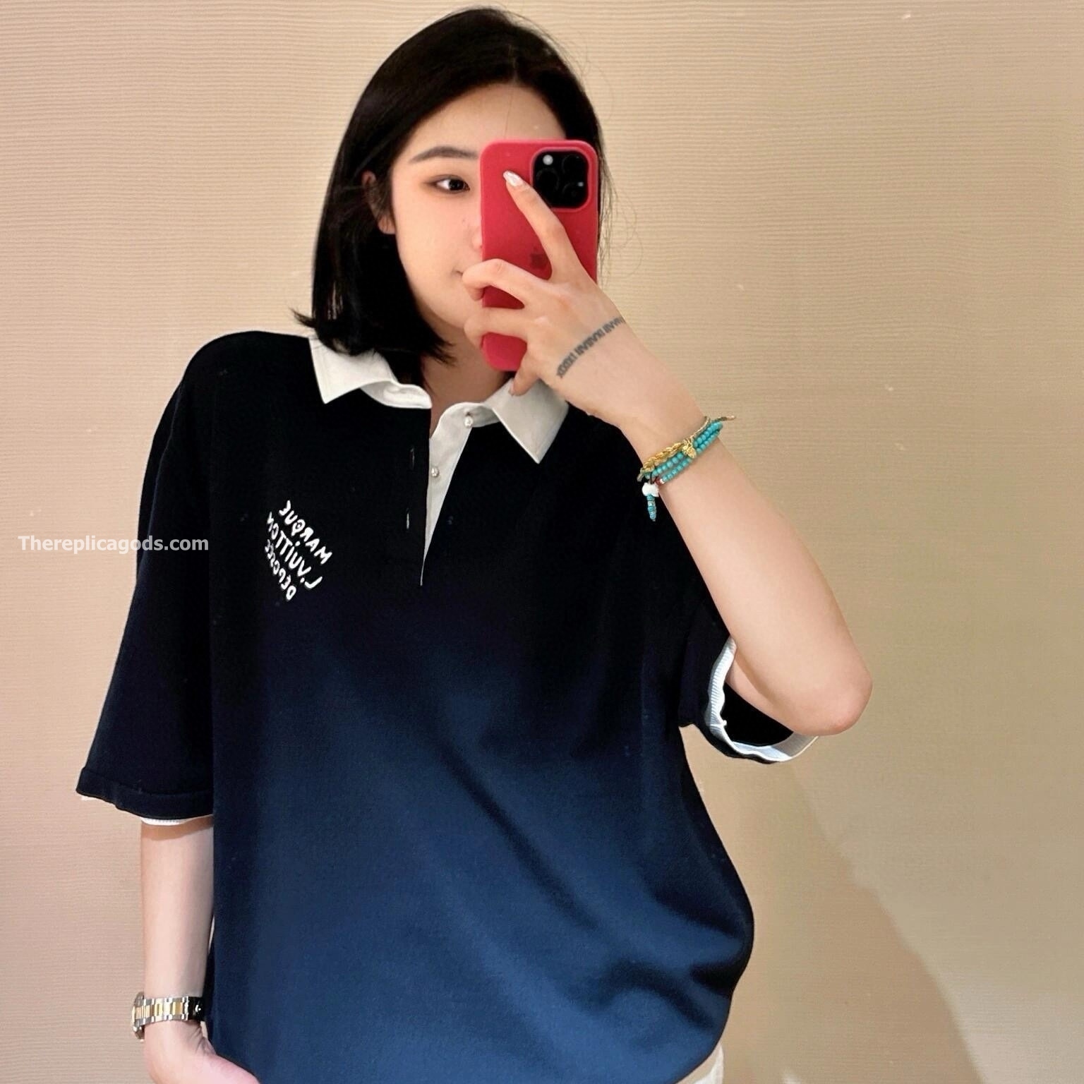 EMBROIDERED SHORT-SLEEVED COTTON BLEND POLO SHIRT - TP606