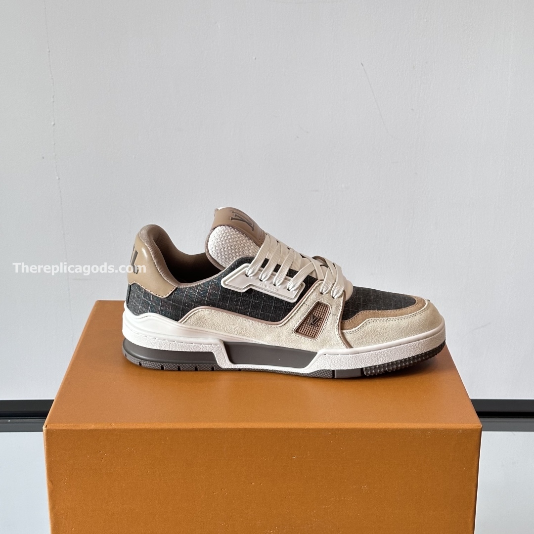 TRAINER SNEAKERS IN WHITE AND BROWN - LV934