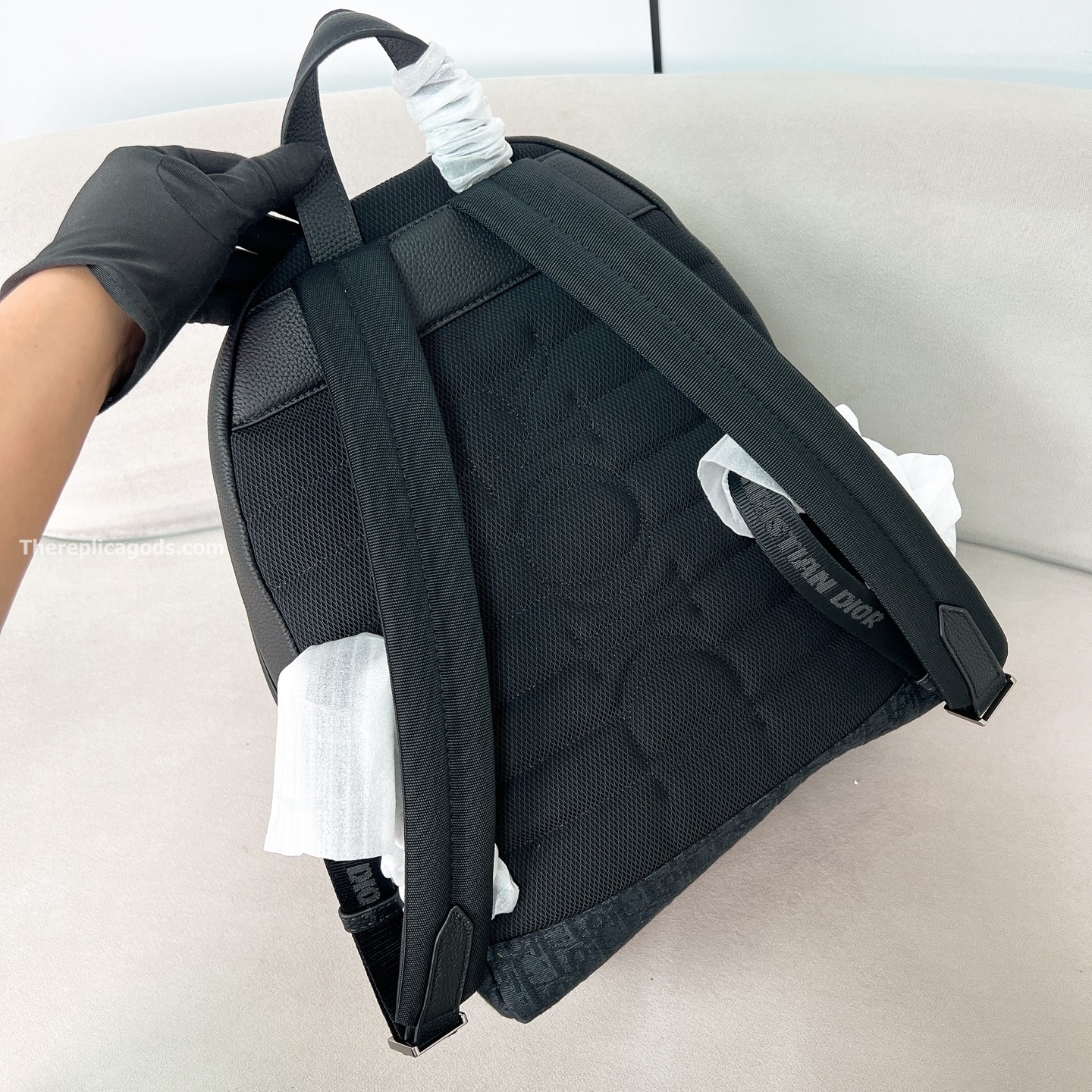 AND KAWS RIDER 2.0 ZIPPED BACKPACK BLACK GRAINED CALFSKIN AND OBLIQUE JACQUARD