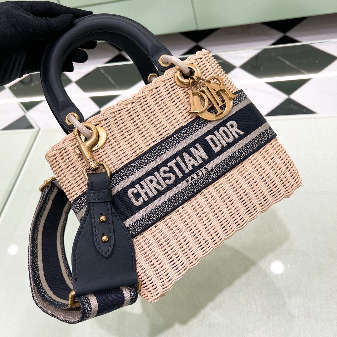 MEDIUM LADY BAG NATURAL WICKER OBLIQUE JACQUARD