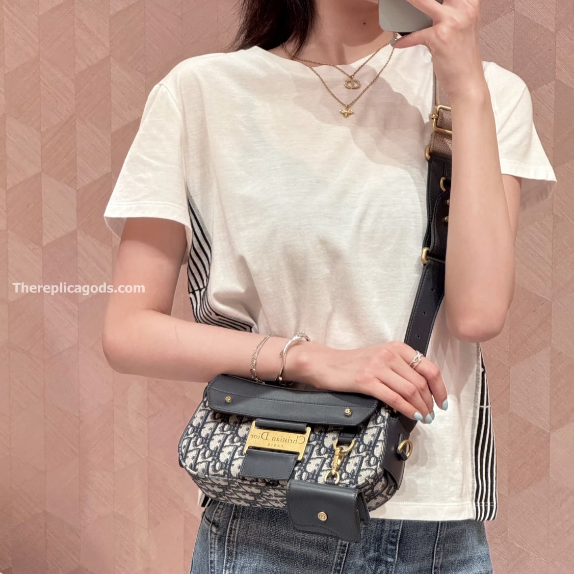 SMALL STREETCHIC BAG BLUE OBLIQUE JACQUARD AND SMOOTH CALFSKIN