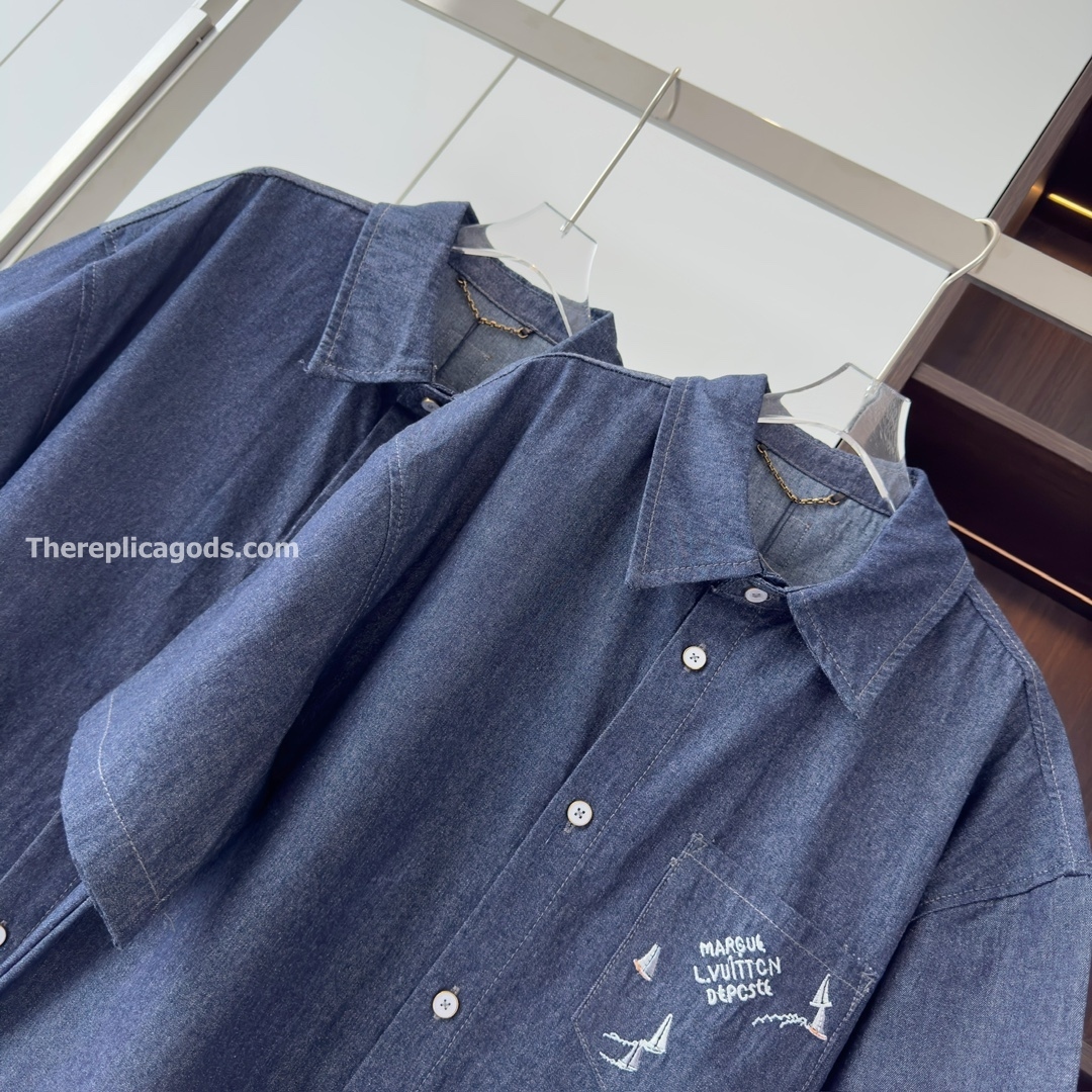 EMBROIDERED CHAMBRAY SHORT-SLEEVED SHIRT - SH355