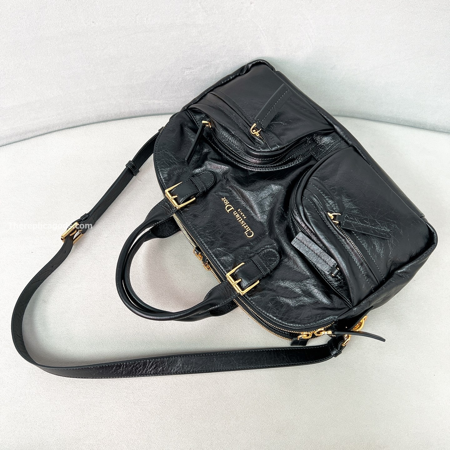 MEDIUM GRAND TOUR BOWLING BAG BLACK CRINKLED CALFSKIN