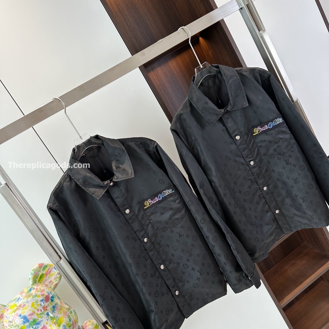 MONOGRAM MOIRE JACQUARD SILK OVERSHIRT IN BLACK - SH353