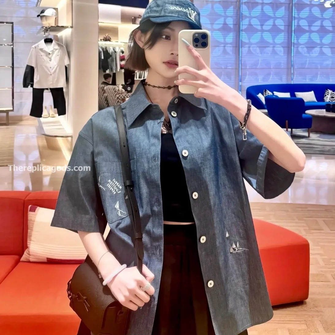 EMBROIDERED CHAMBRAY SHORT-SLEEVED SHIRT - SH355