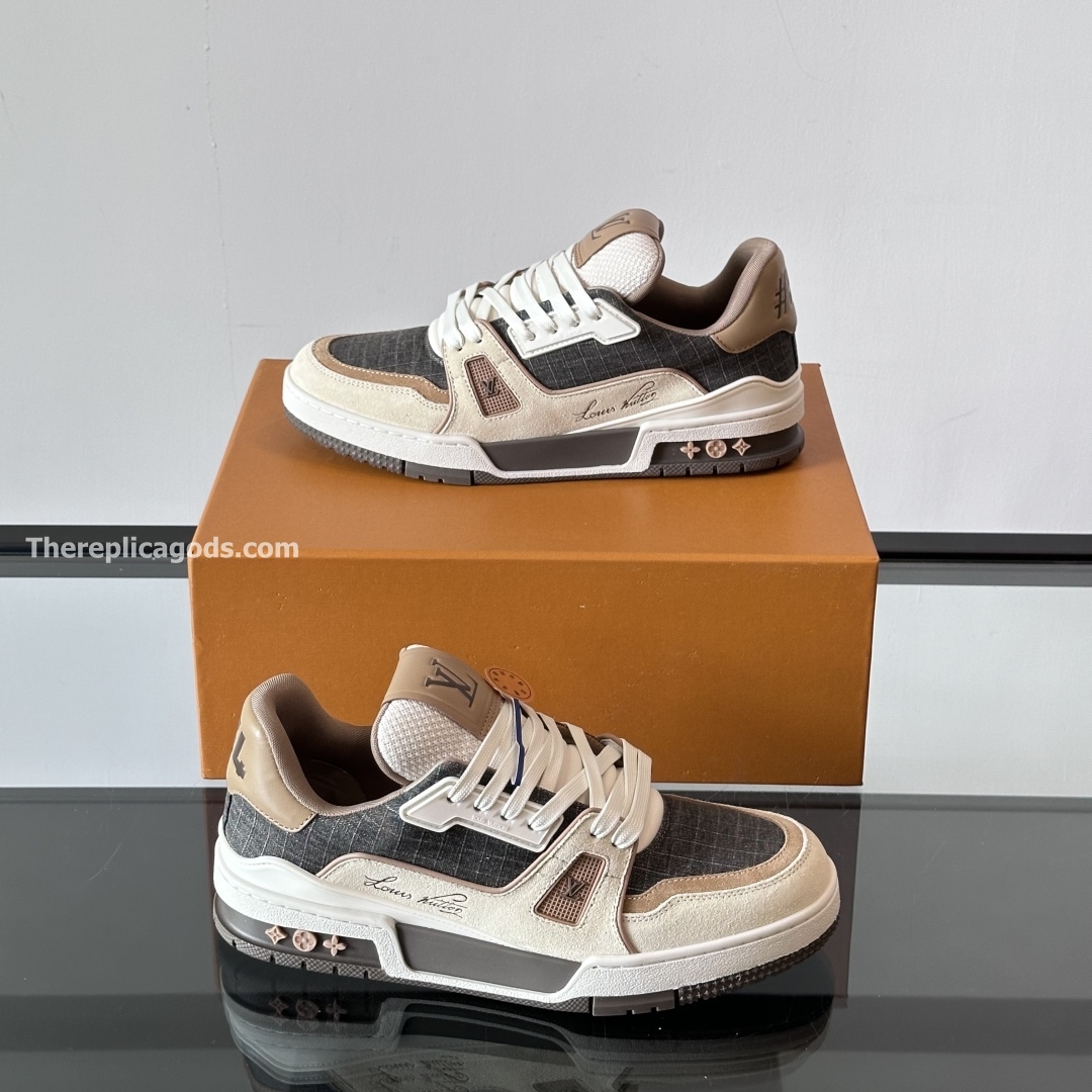 TRAINER SNEAKERS IN WHITE AND BROWN - LV934