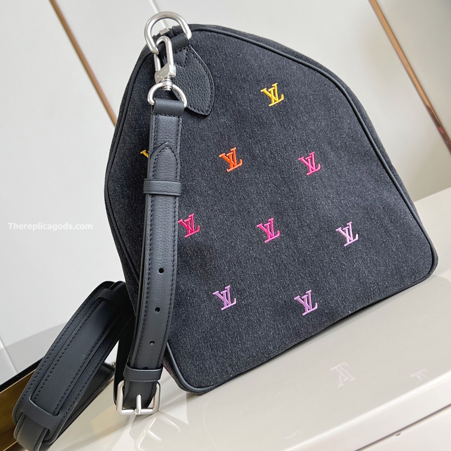 SPEEDY 40 BANDOULIERE GRADIENT ORANGE LV BLASON DENIM M14136