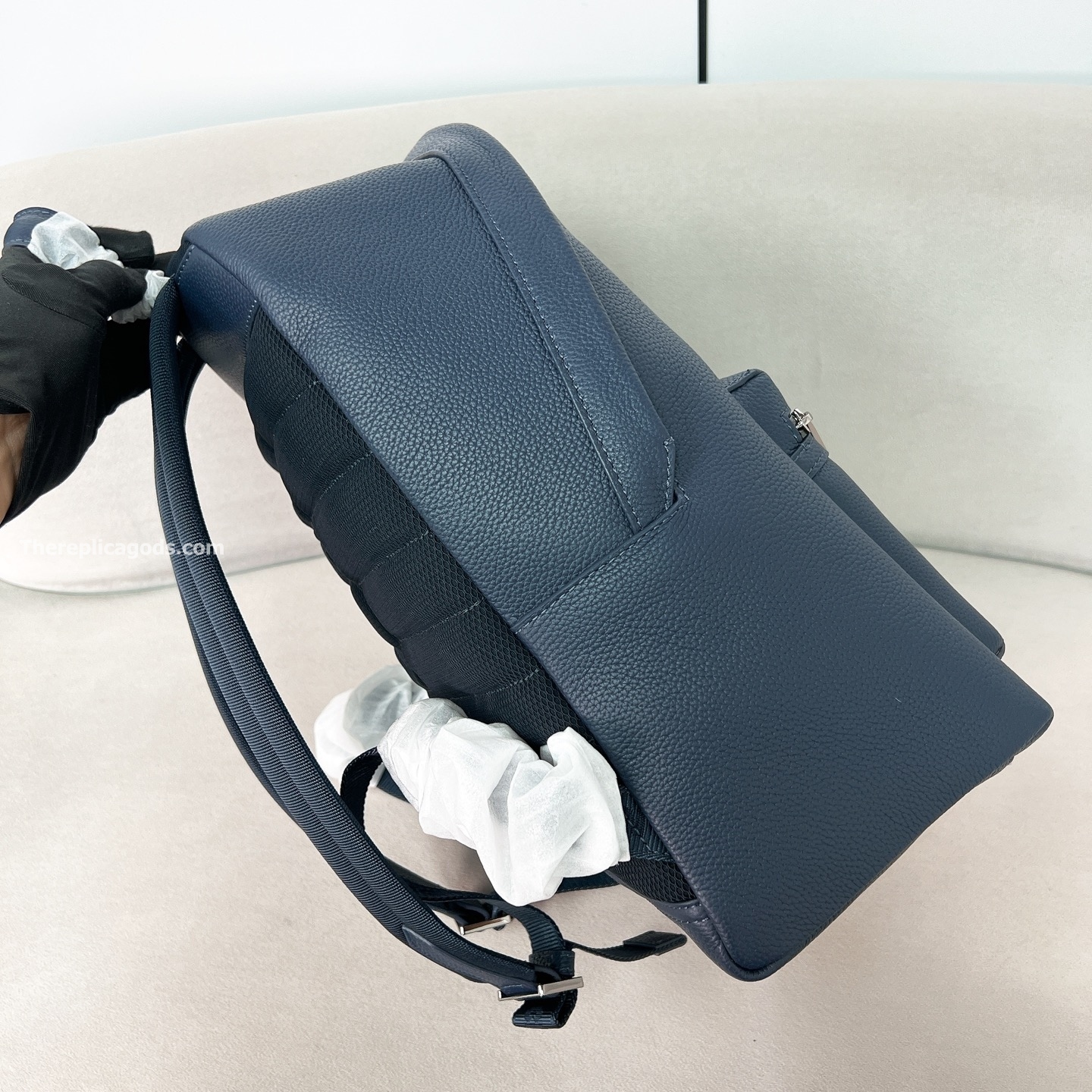 AND HYLTON NEL RIDER ZIPPED BACKPACK NAVY BLUE GRAINED