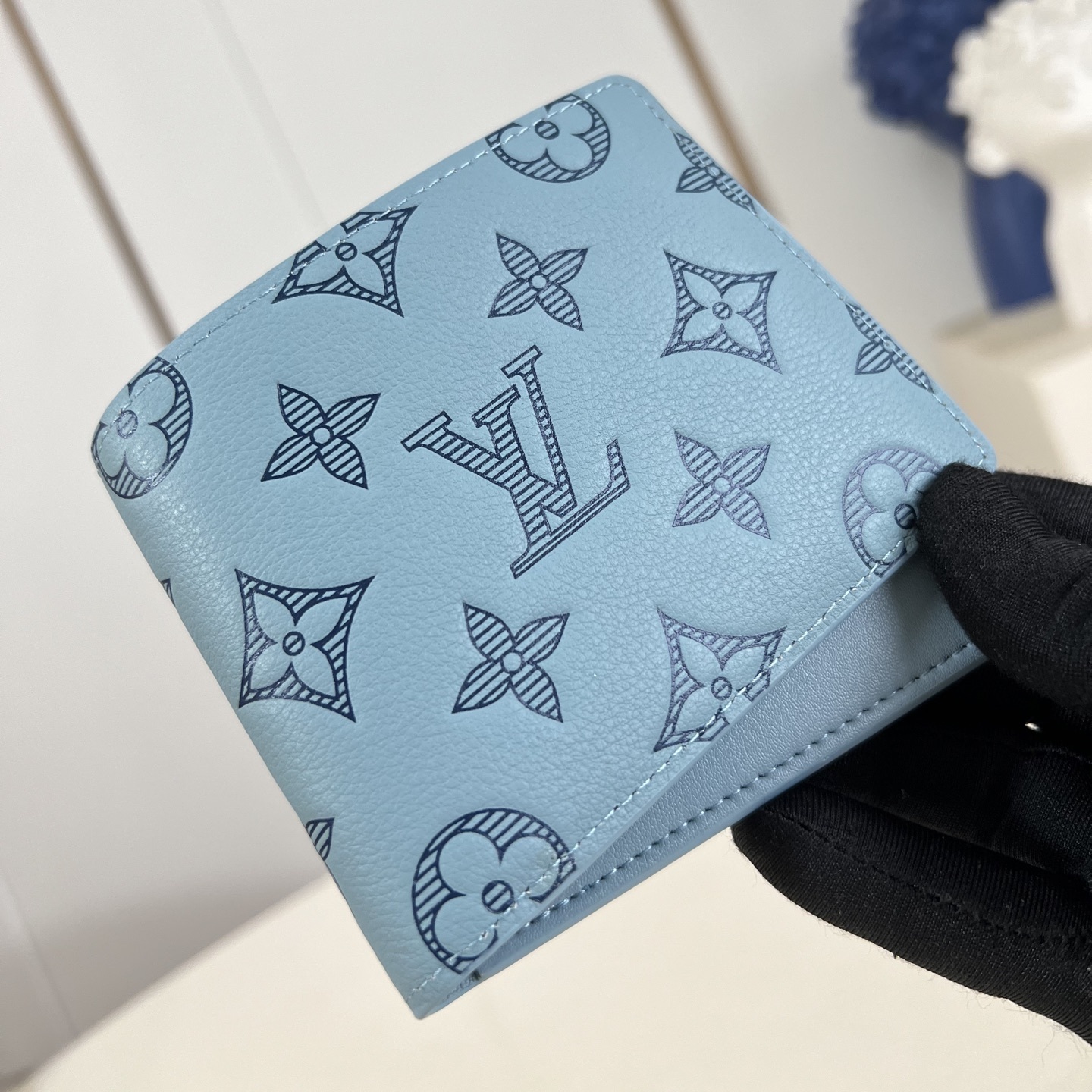 MULTIPLE WALLET SKY BLUE MONOGRAM SHADOW CALF LEATHER M14802