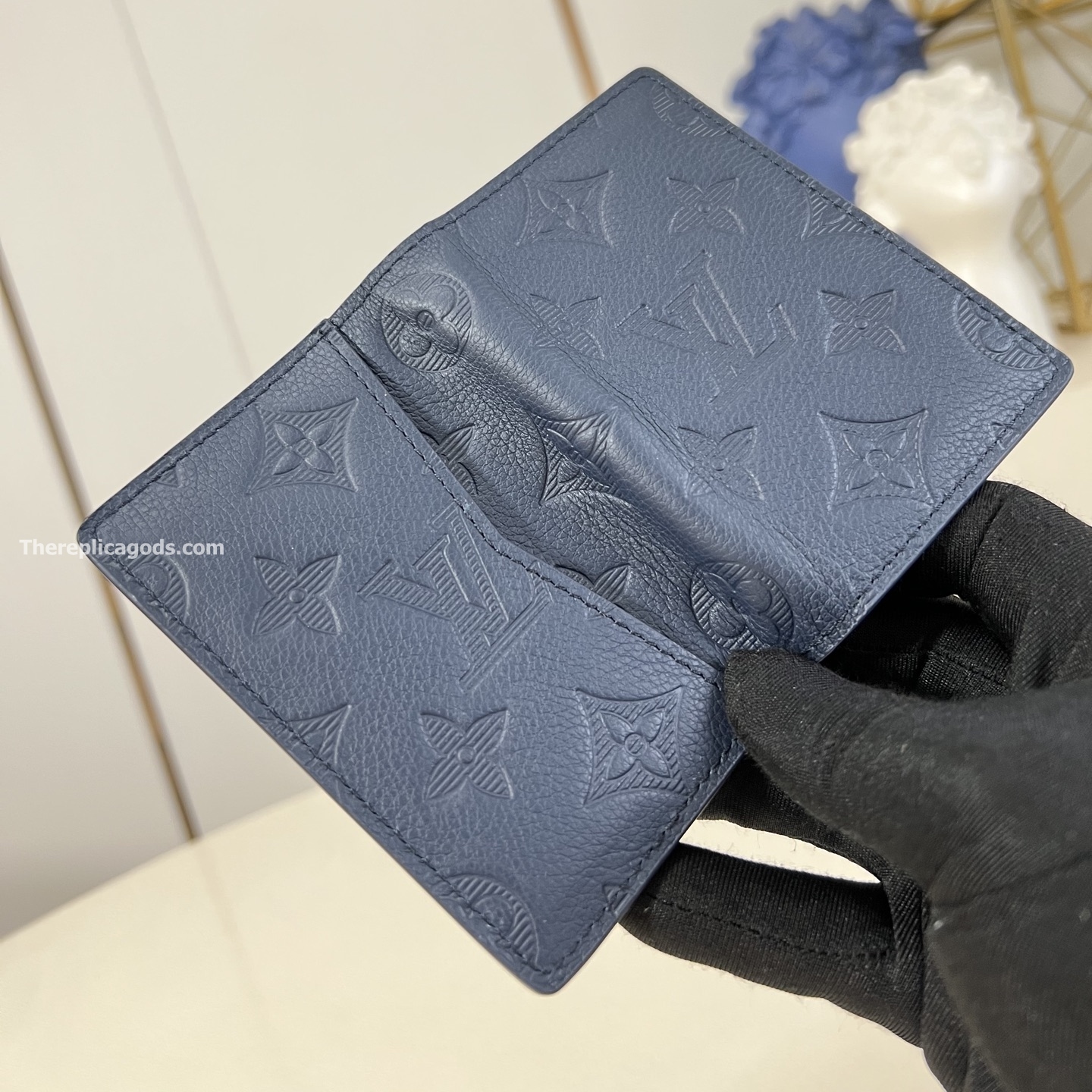 POCKET ORGANIZER NAVY BLUE MONOGRAM SHADOW M14786