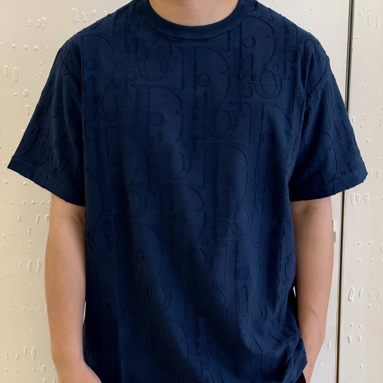 OBLIQUE T-SHIRT, RELAXED FIT DEEP BLUE COTTON JERSEY - TP571