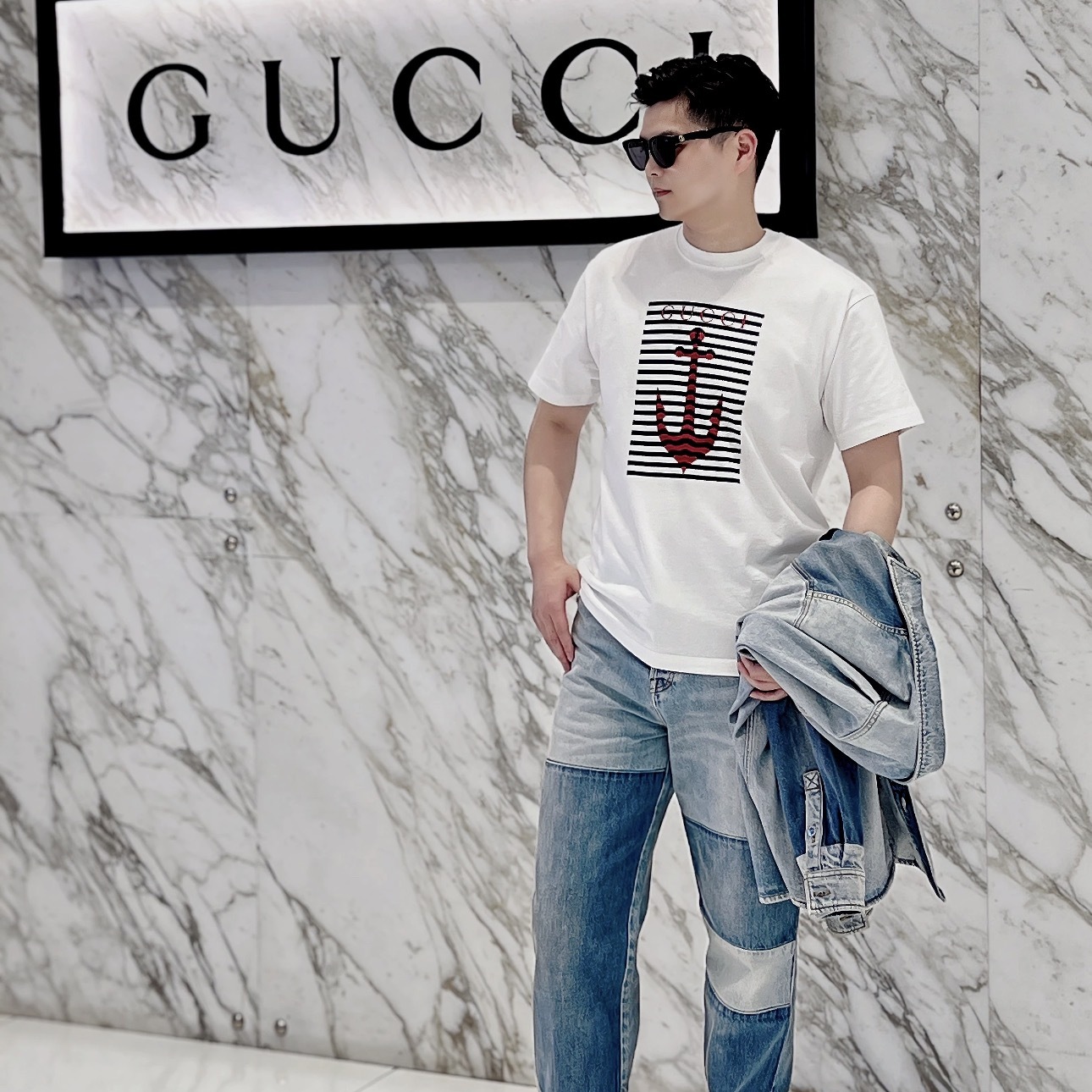 PRINTED COTTON JERSEY T-SHIRT IN WHITE - TP578