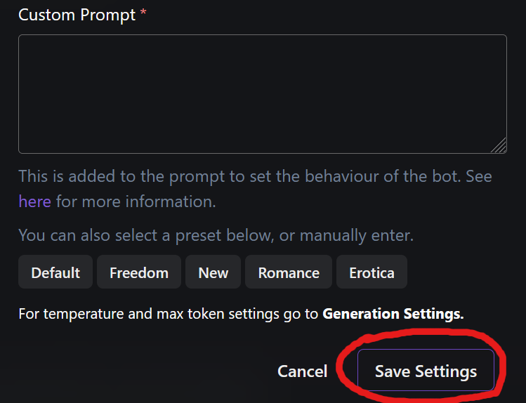 Save Settings Button