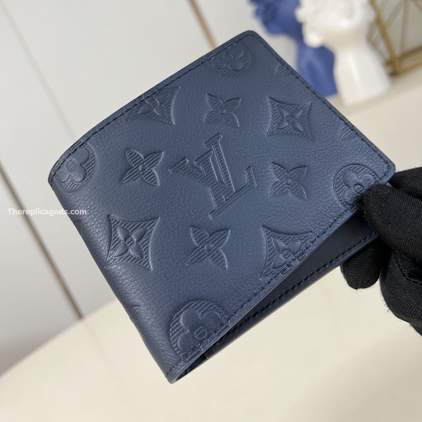 MULTIPLE WALLET NAVY BLUE MONOGRAM SHADOW M14787