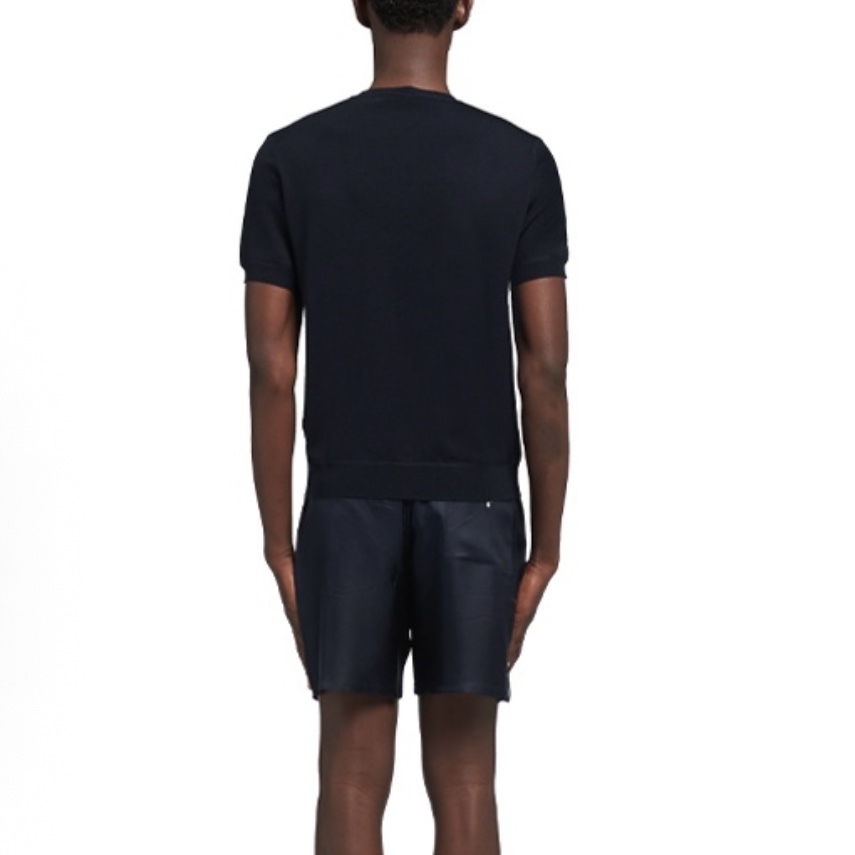 LOGO-INTARSIA KNITTED SHORT-SLEEVE T-SHIRT IN BLACK - TP573