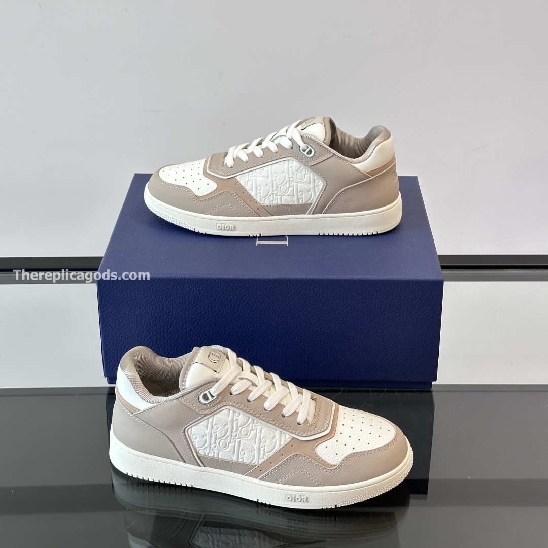 B27 UPTOWN LOW-TOP SNEAKERS BEIGE AND WHITE GRAINED CALFSKIN WITH WHITE GRAVITY LEATHER - CD412