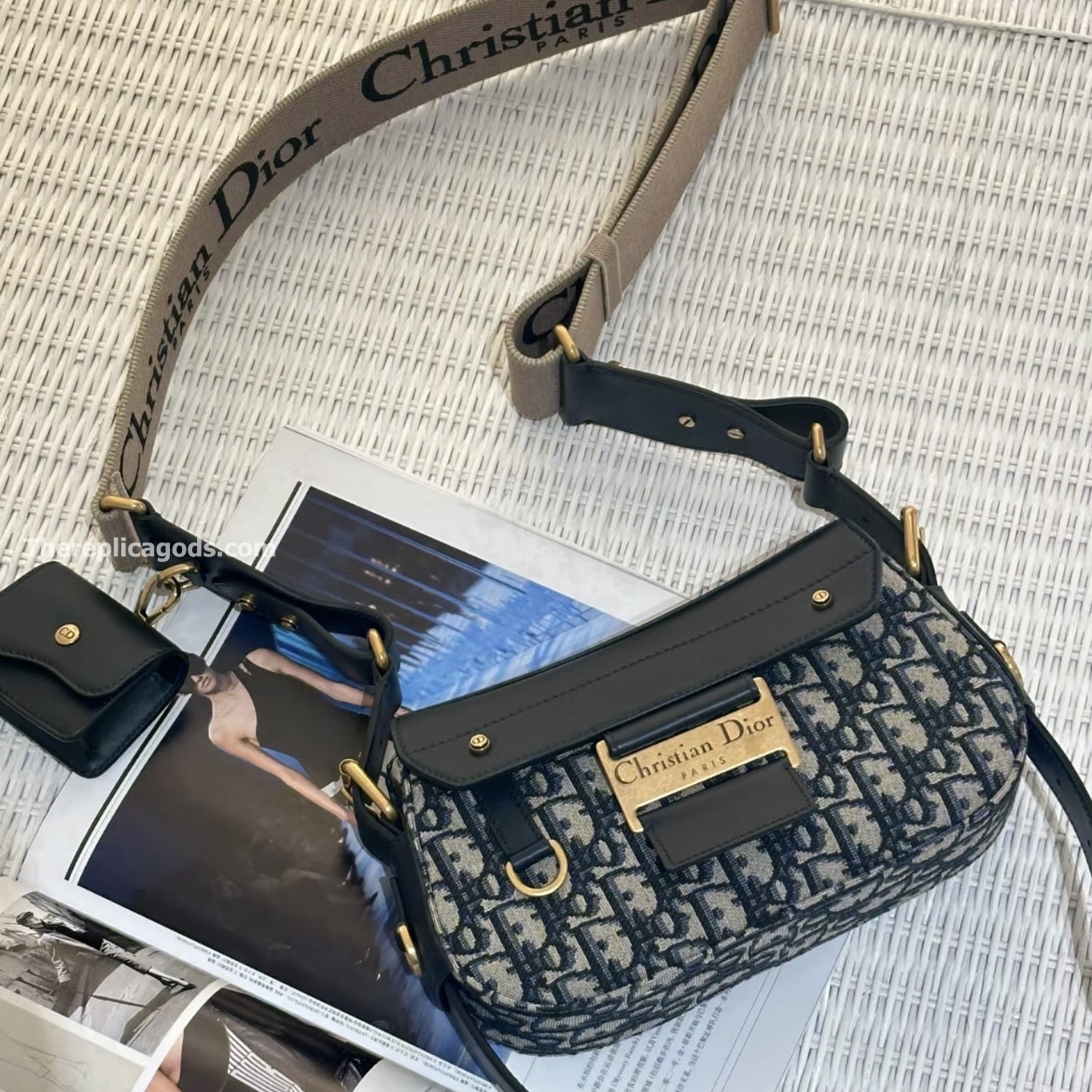 SMALL STREETCHIC BAG BLUE OBLIQUE JACQUARD AND SMOOTH CALFSKIN
