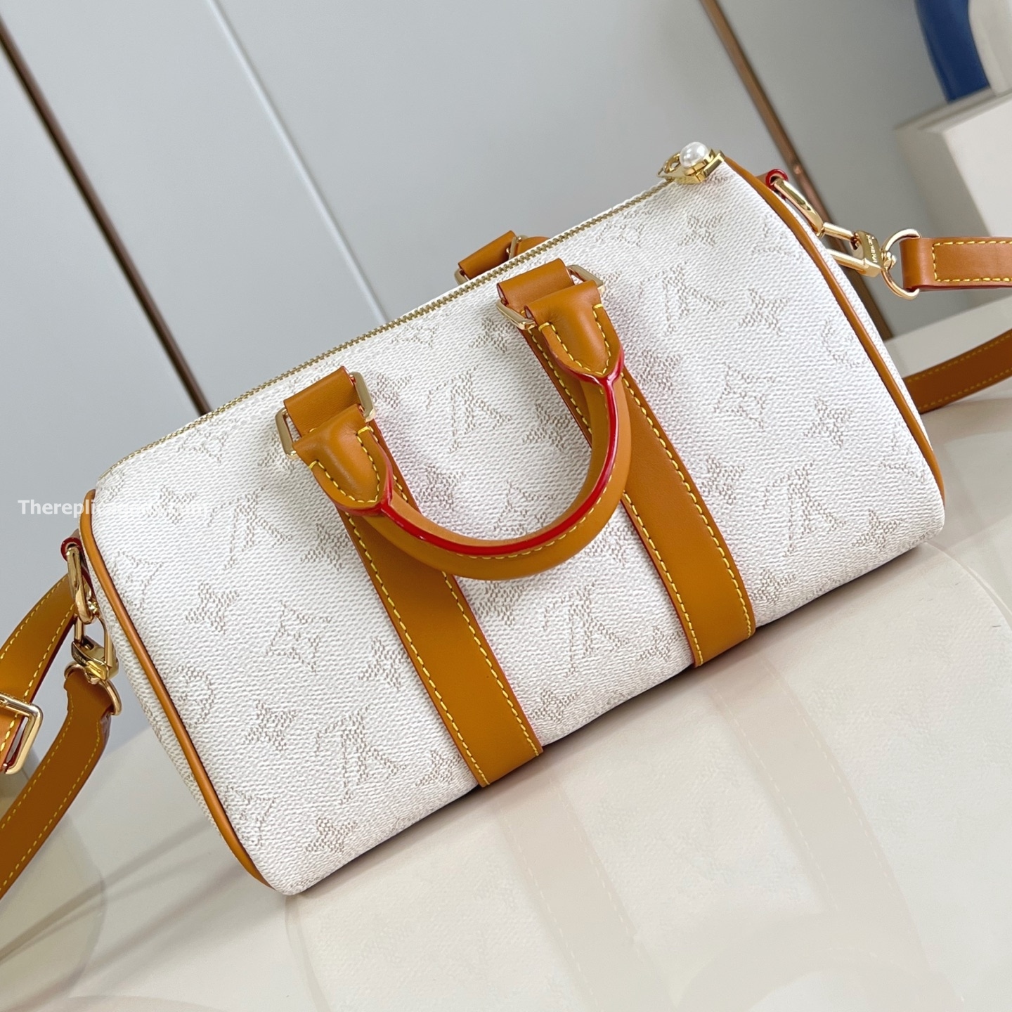KEEPALL BANDOULIERE 25 BROWN MONOGRAM HERITAGE CANVAS M15076