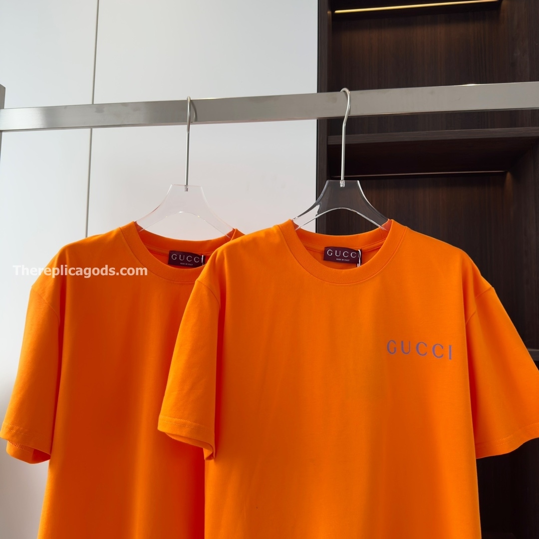 PRINTED COTTON JERSEY T-SHIRT IN ORANGE - TP610