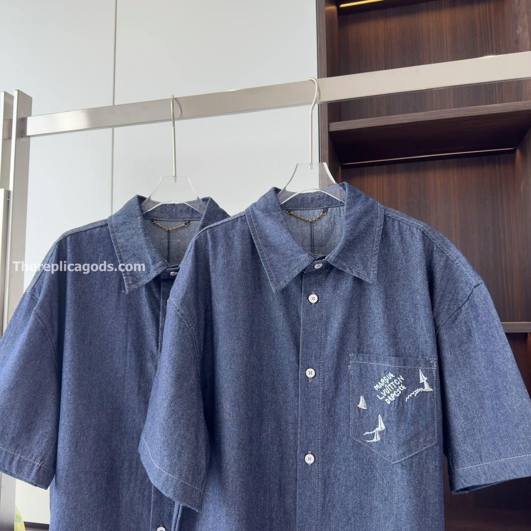 EMBROIDERED CHAMBRAY SHORT-SLEEVED SHIRT - SH355