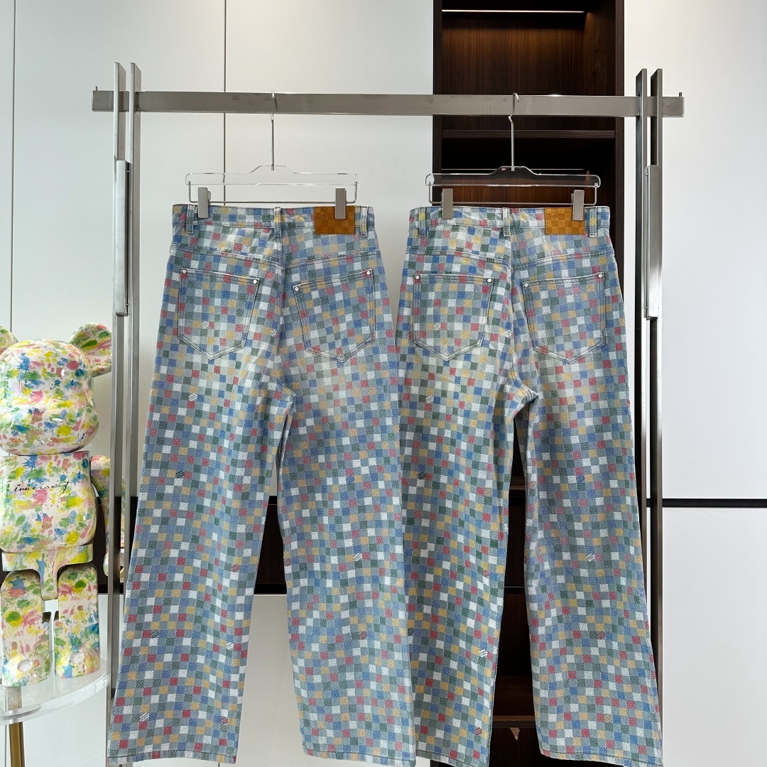 DAMIER DENIM WIDE-LEG PANTS IN MULTICOLOR - TP602